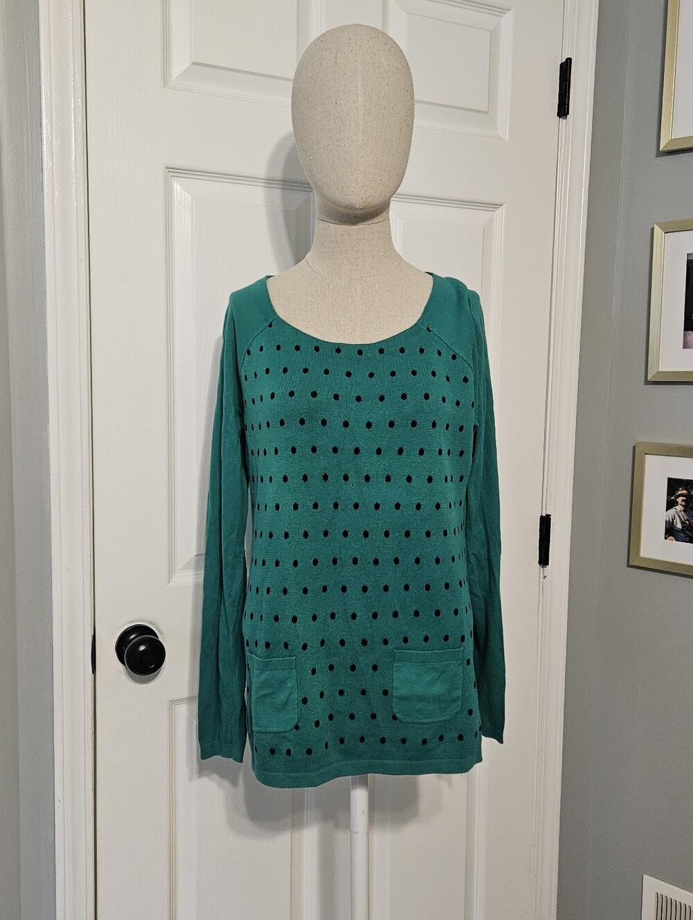 LOFT Green Polka Dot Long Sleeve Sweater